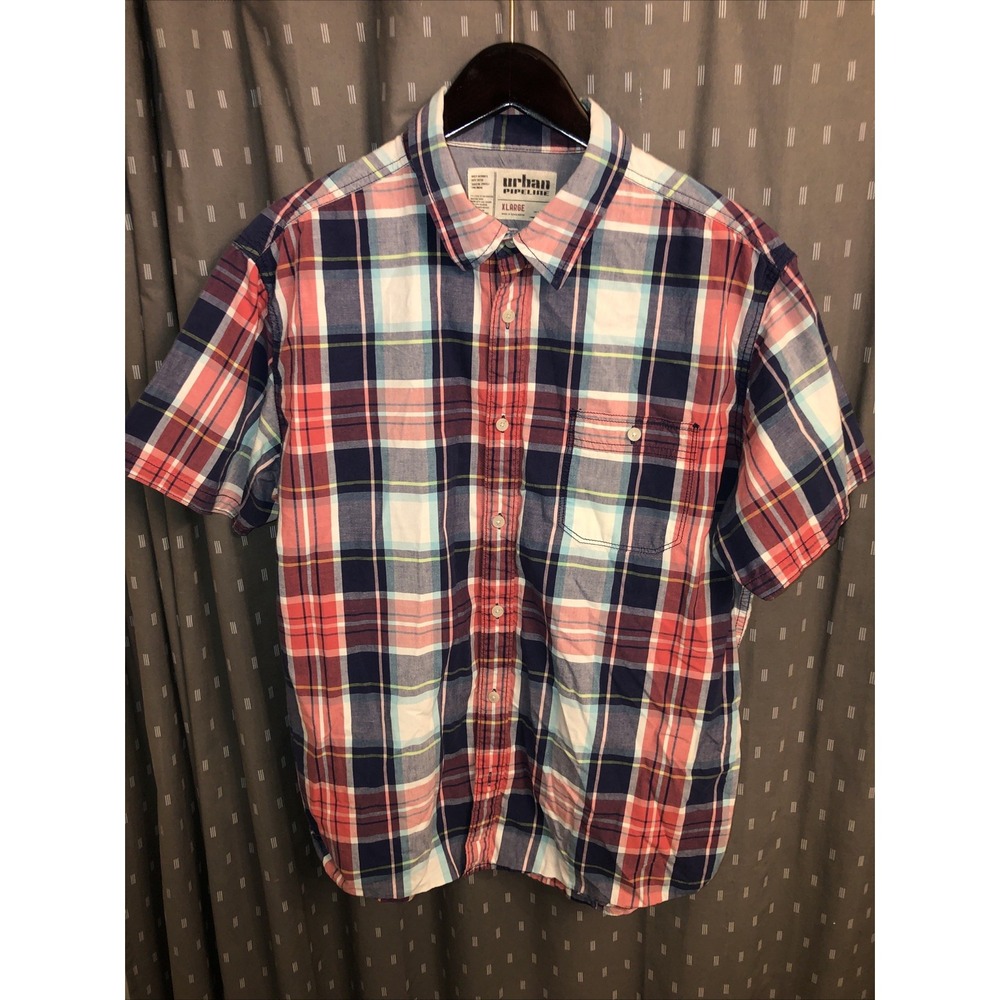Urban Pipeline Mens Red&Blue Plaid Short Sleeve Button Down Shirt Size XL.